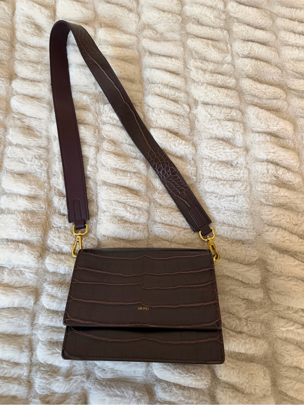 JW PEI Dark Brown Croc-Embossed Crossbody Bag